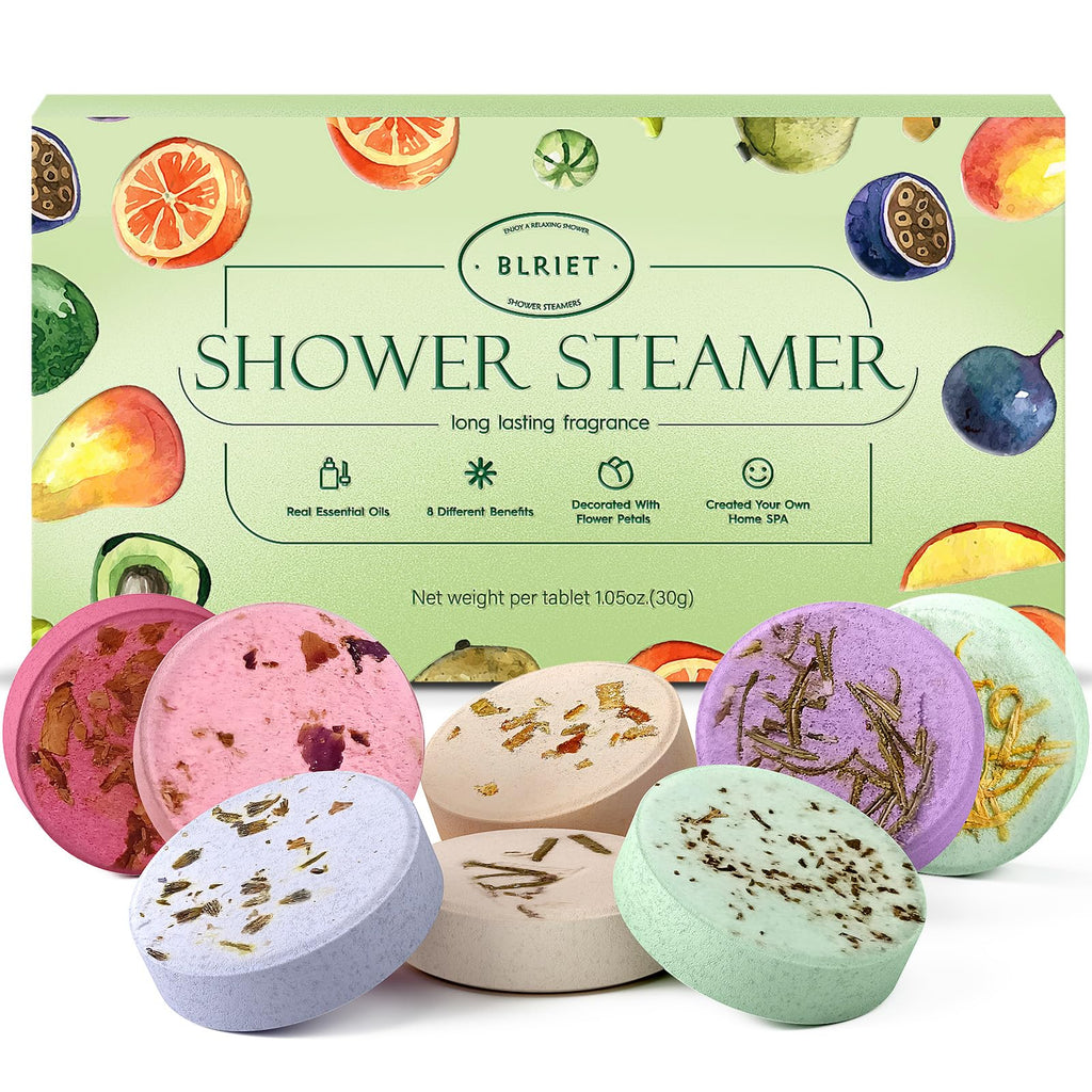 BLRIET Shower Steamers Aromatherapy - 8-Pack Fruit Scents | At-Home Spa Gift