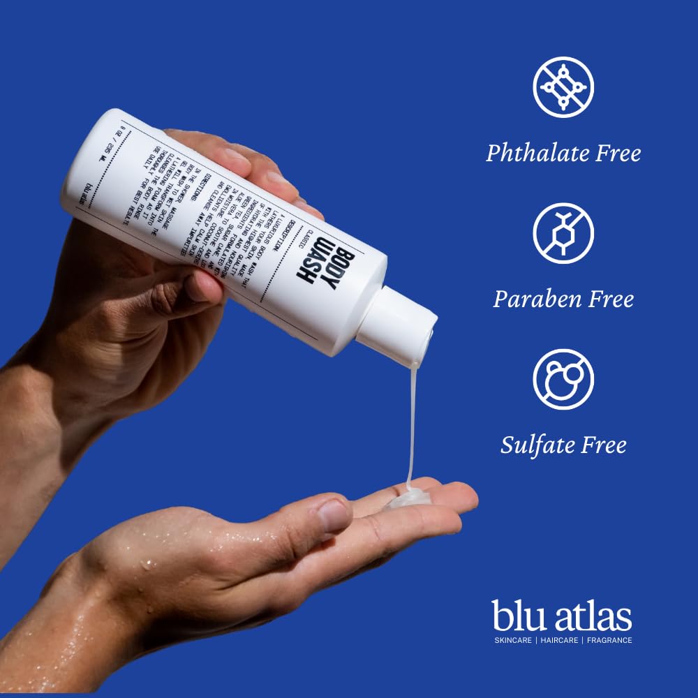 Blu Atlas Body Wash, 8 oz – Sulfate-Free Moisturizing Gel for Men | Santal Cedar
