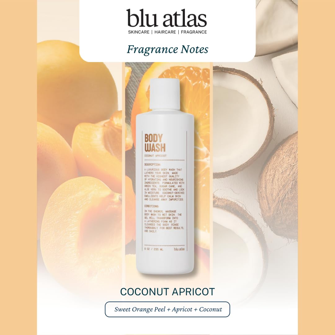 Blu Atlas Body Wash 8 oz – Sulfate-Free Hydrating Gel for Men | Coconut Apricot