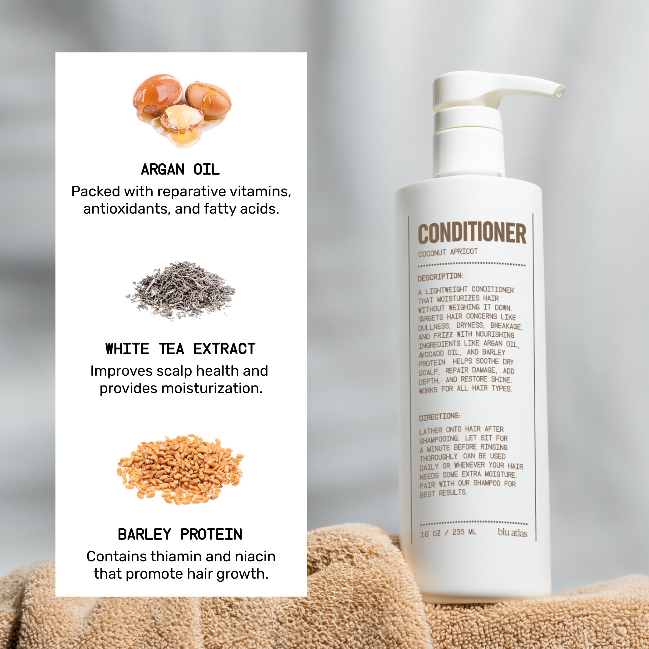 Blu Atlas Men's Natural Conditioner – Organic, Sulfate-Free, Coconut Apricot Scent, 16 oz