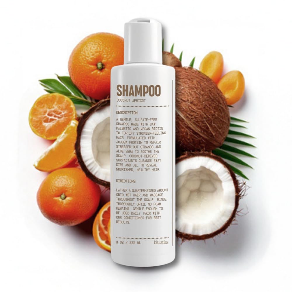 Blu Atlas Men's Natural Shampoo – Organic, Sulfate-Free, Paraben-Free – Coconut Apricot – Made in USA – 8 oz