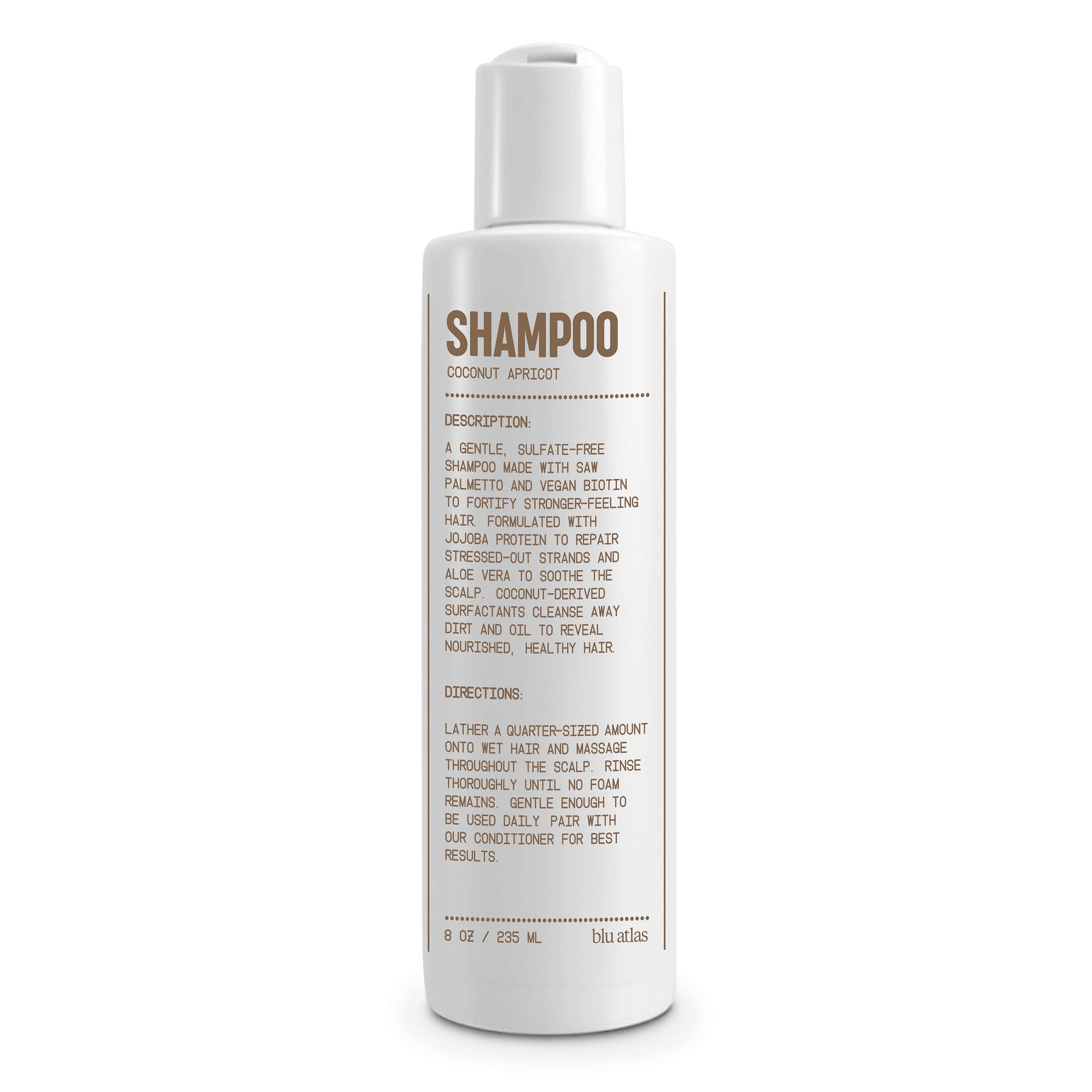 Blu Atlas Men's Natural Shampoo – Organic, Sulfate-Free, Paraben-Free – Coconut Apricot – Made in USA – 8 oz