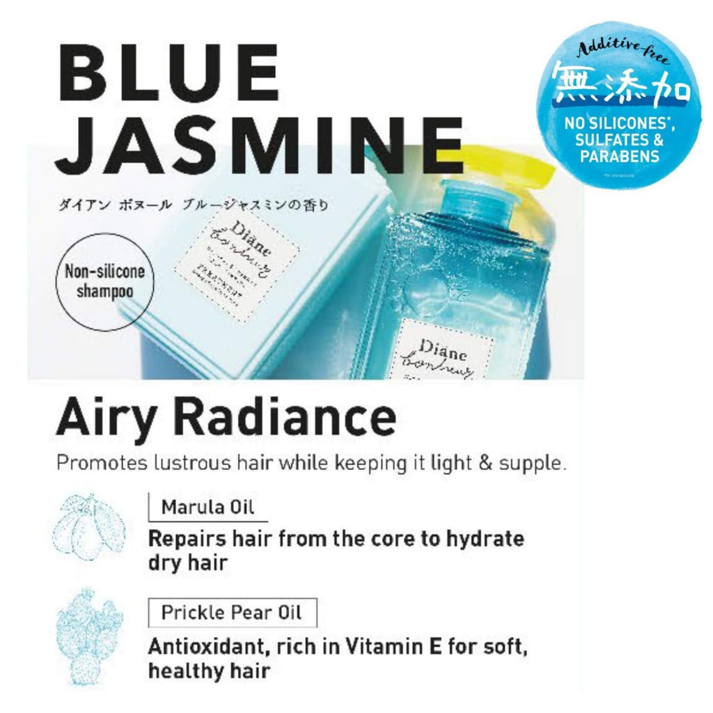 Diane Bonheur Moist Diane Hydrating Shampoo – Blue Jasmine, 16.9 oz / 500 mL, Sulfate & Silicone Free