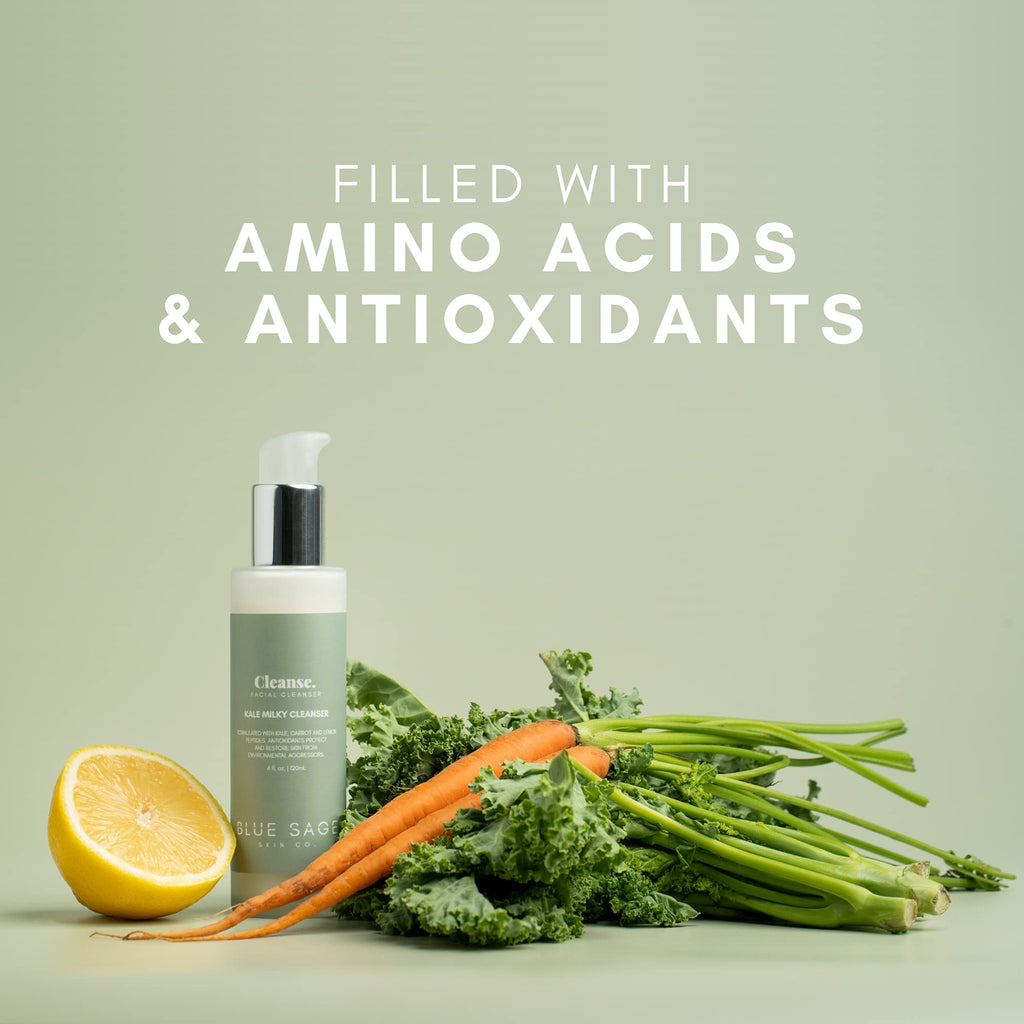 Blue Sage Kale Milky Daily Facial Cleanser – Natural Anti-Aging Face Wash with Antioxidants & Amino Acids