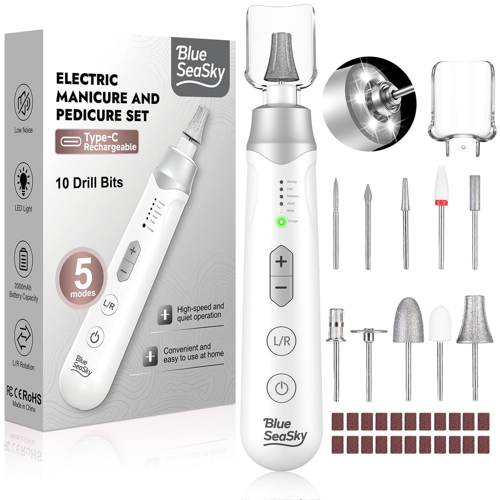 Blue Sea Sky Professional Electric Nail Drill 2000mAh – 10-in-1 Cordless Nail File Kit for Manicure & Pedicure