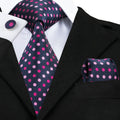 Blue and Pink Polka Dot Silk Tie - With Matching Cufflinks & Pocket Square