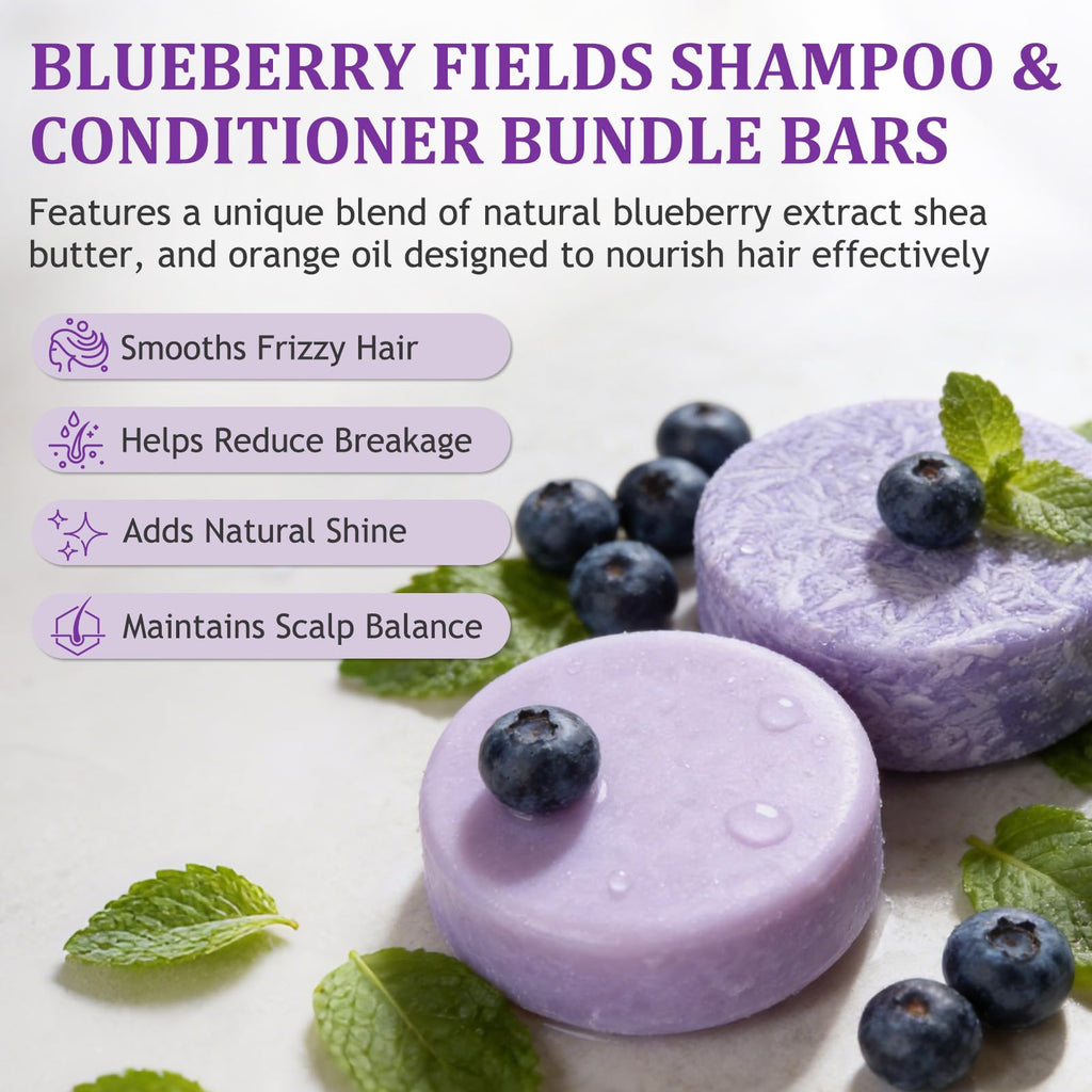 Blueberry Fields Shampoo and Conditioner Bundle Bars – Natural Blueberry Extract for Thinning Hair