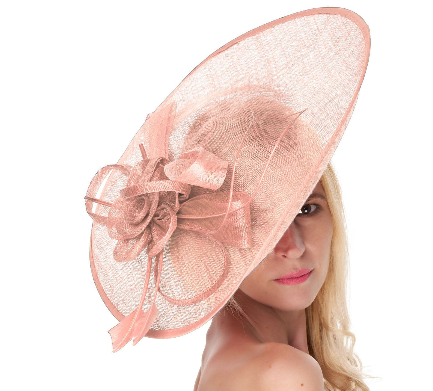 Blush Light Pale Pink 41cm Large SInamay Hatinator Disc Saucer Brim Hat Fascinator on Headband