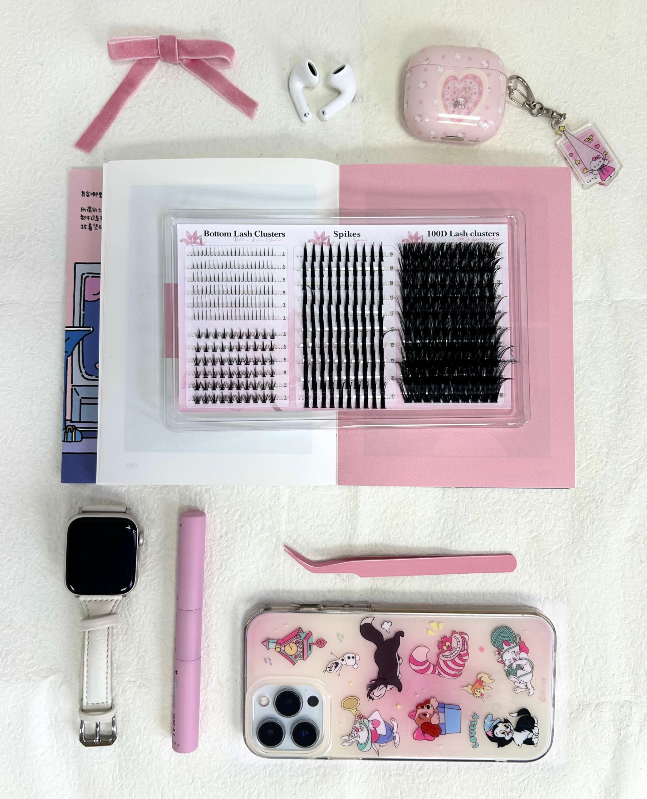Boahankuke Lash Clusters Kit with Spikes — 380Pcs, 4 Styles, 2-in-1 Bond & Seal, Tweezers