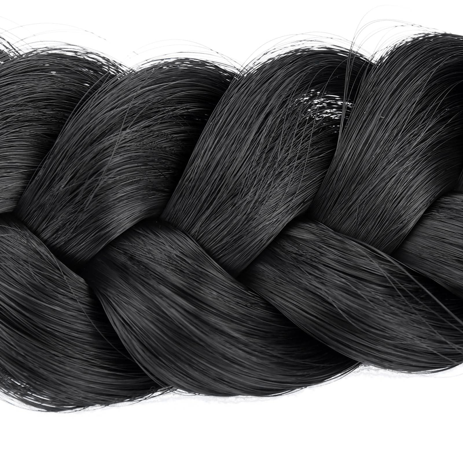 BOBIYA Messy Wide 2 Strands Synthetic Hair Headband – Classic Black Braided Hairband for Women