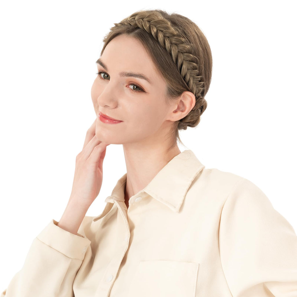 BOBIYA Messy Wide 2 Strands Synthetic Hair Headband – Classic Black Braided Hairband for Women
