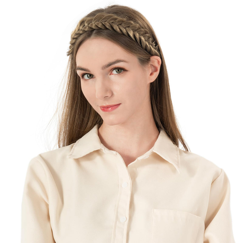 BOBIYA Messy Wide 2 Strands Honey Blonde Braided Headband – Adjustable Synthetic Hair