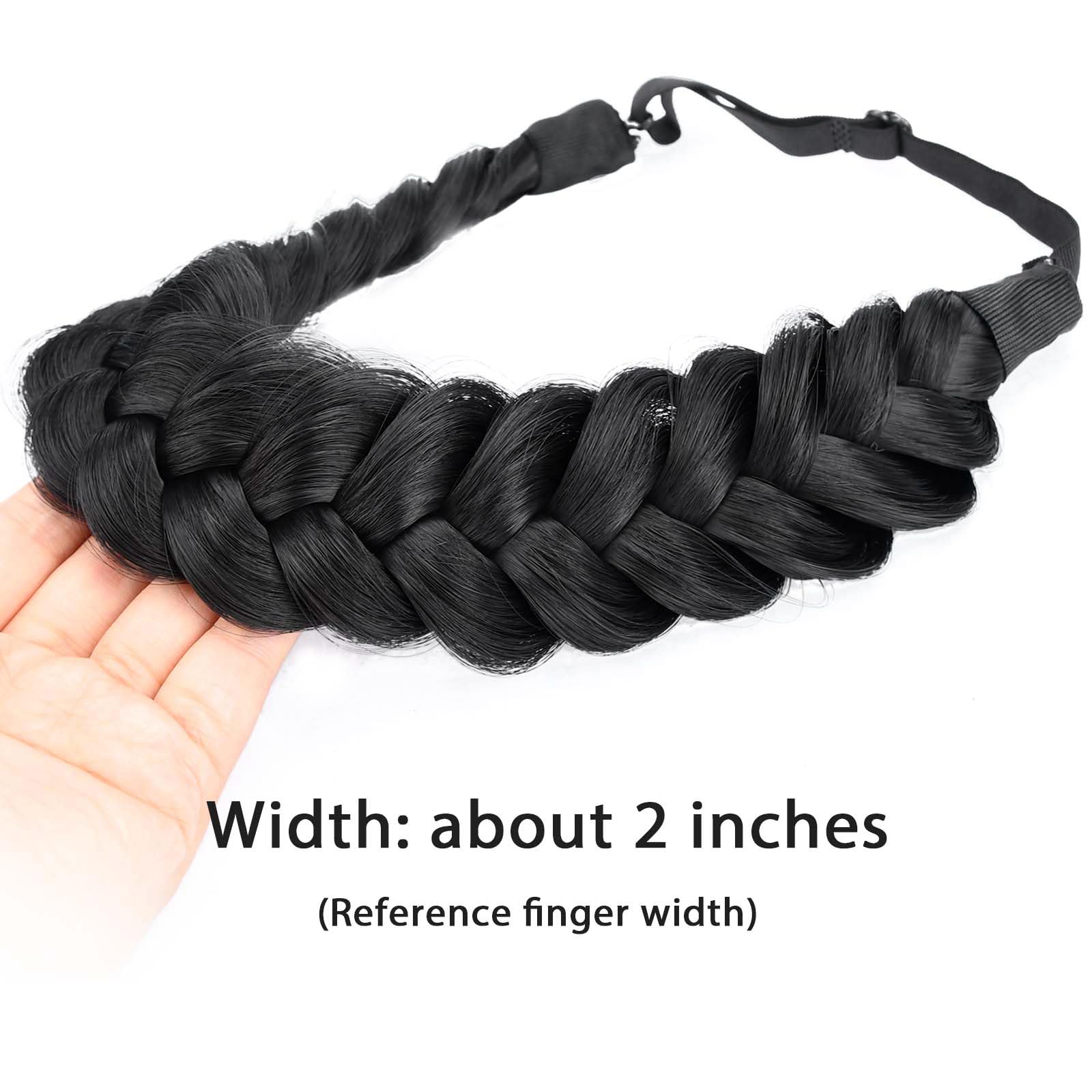 BOBIYA Messy Wide 2 Strands Synthetic Hair Headband – Classic Black Braided Hairband for Women