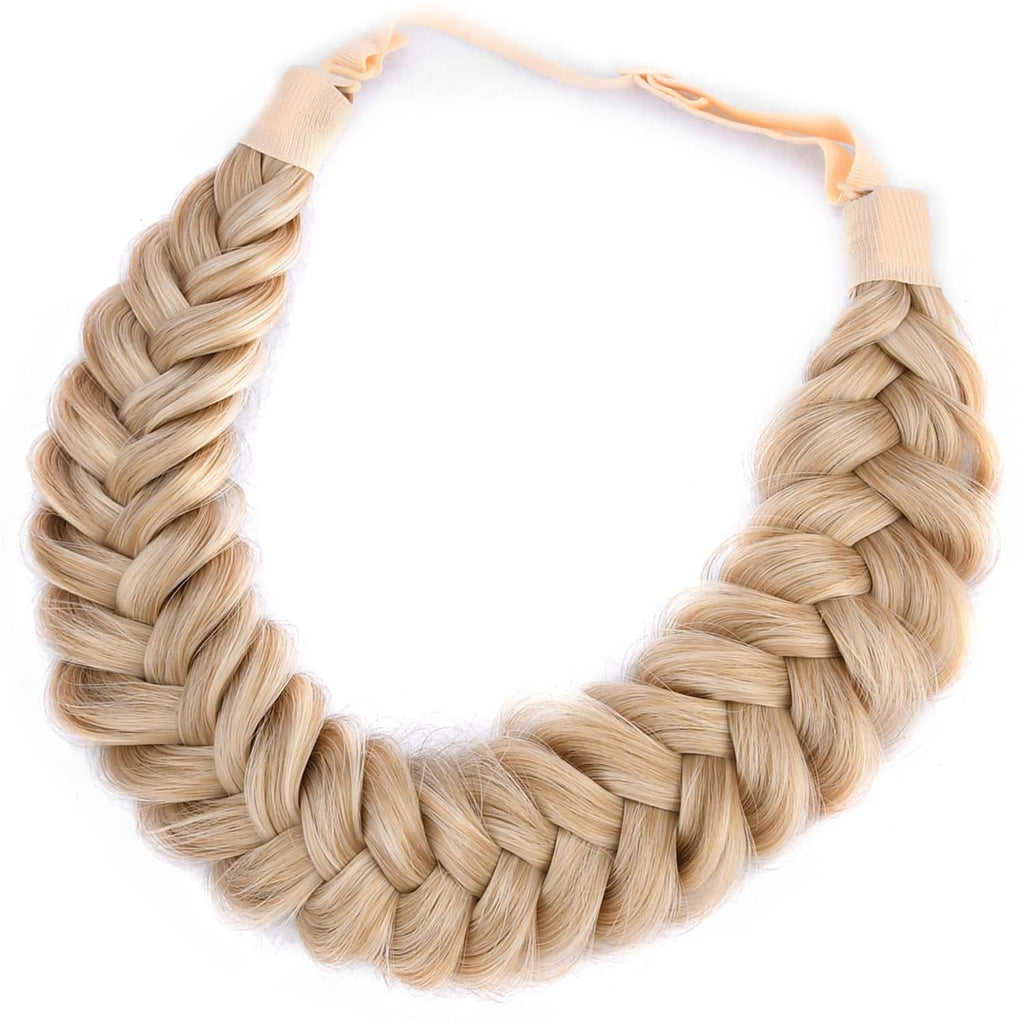 BOBIYA Messy Wide 2 Strands Honey Blonde Braided Headband – Adjustable Synthetic Hair