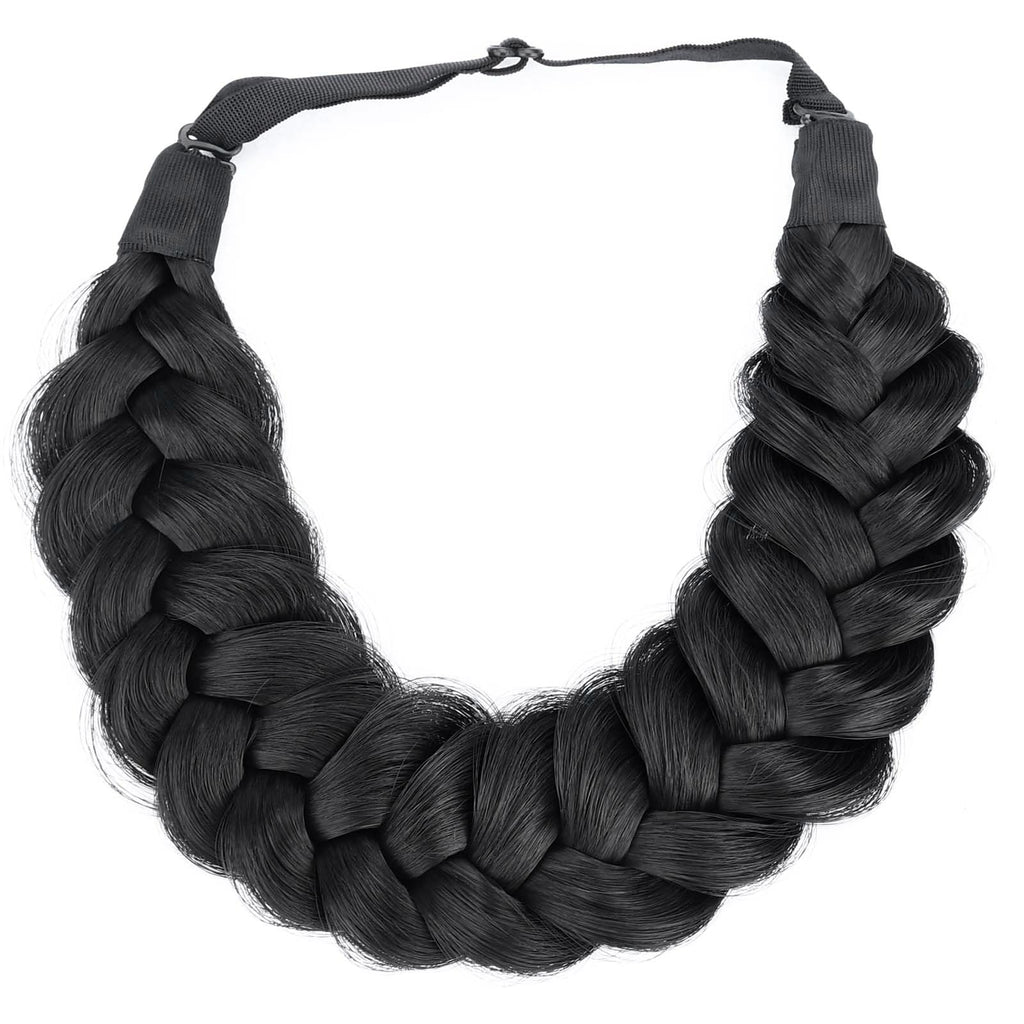 BOBIYA Messy Wide 2 Strands Synthetic Hair Headband – Classic Black Braided Hairband for Women