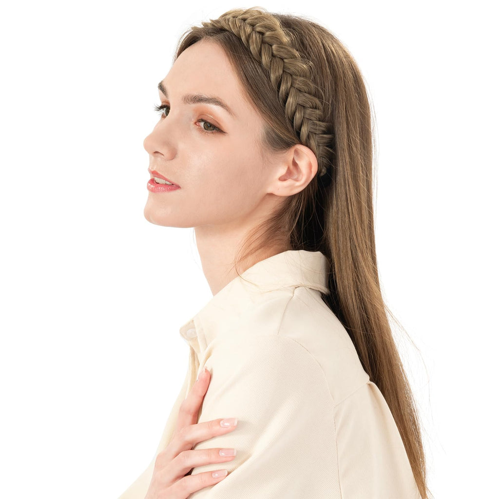BOBIYA Platinum Messy Wide 2 Strands Synthetic Braided Headband – Adjustable Elastic Hair Accessory