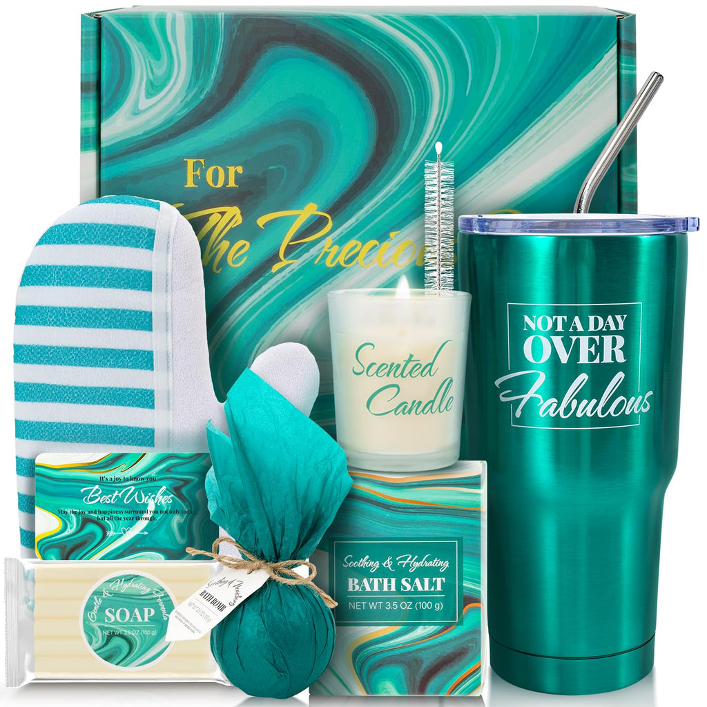 BODY & EARTH Bath Sets for Women – 8-Piece Gift Box with Verbena Spa Essentials & Stainless Steel Tumbler