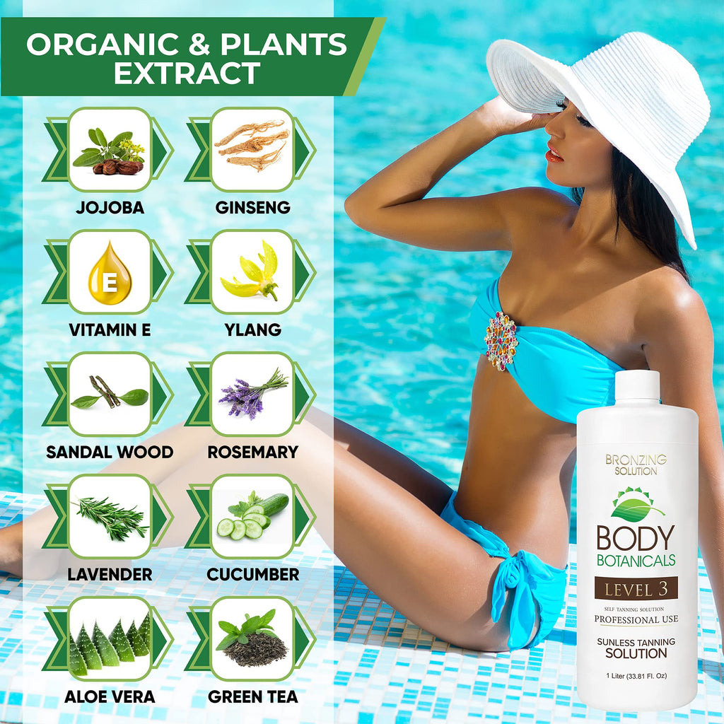 Body Botanicals Professional Sunless Tanning Spray — Organic Oils, 33.8 Fl Oz, Level 3 (12% DHA)
