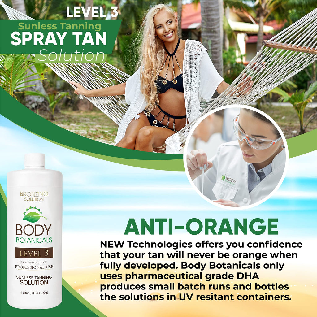 Body Botanicals Professional Sunless Tanning Spray — Organic Oils, 33.8 Fl Oz, Level 3 (12% DHA)