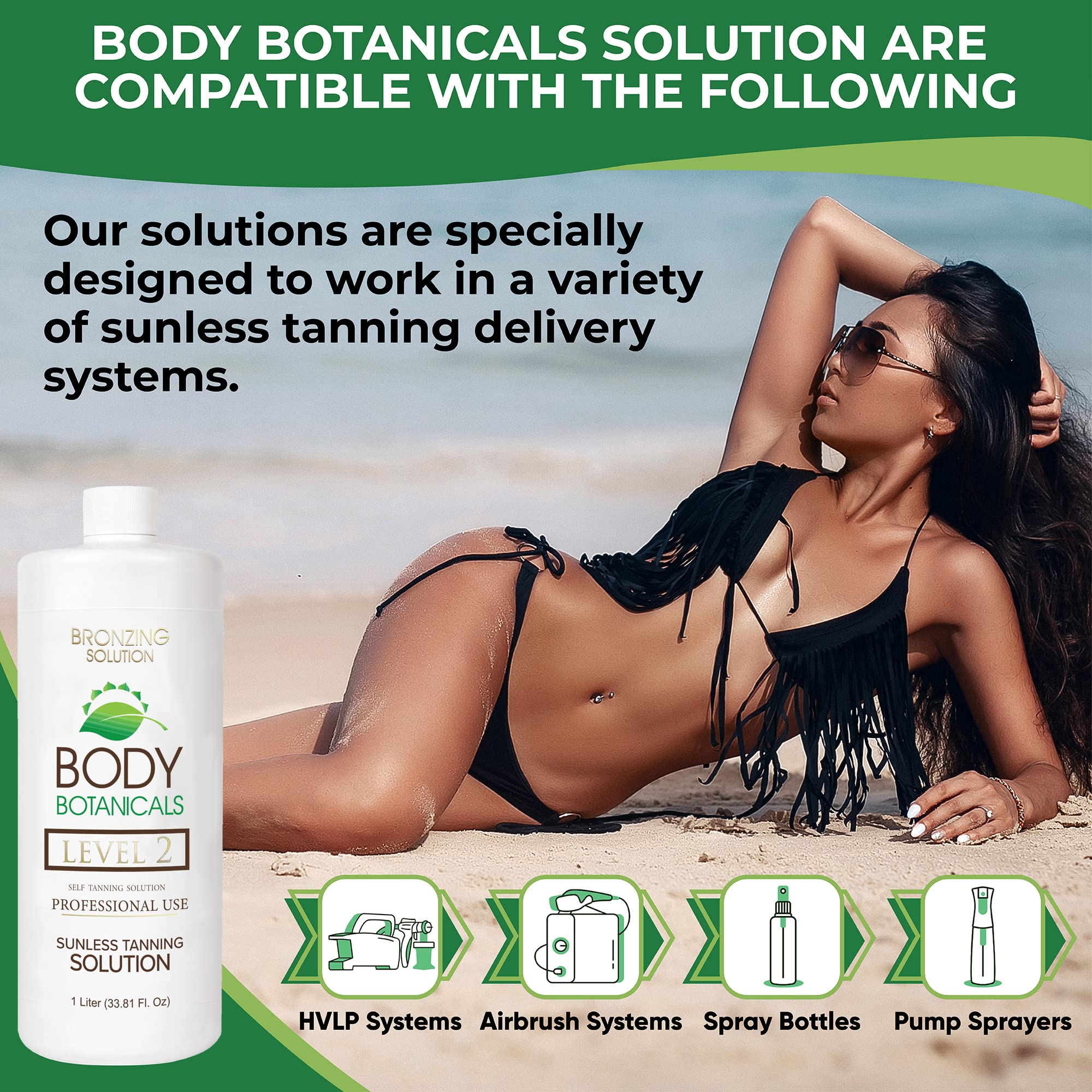 Body Botanicals Professional Sunless Tanning Spray – Organic Oils, 33.8 oz (Level 2, 10% DHA)