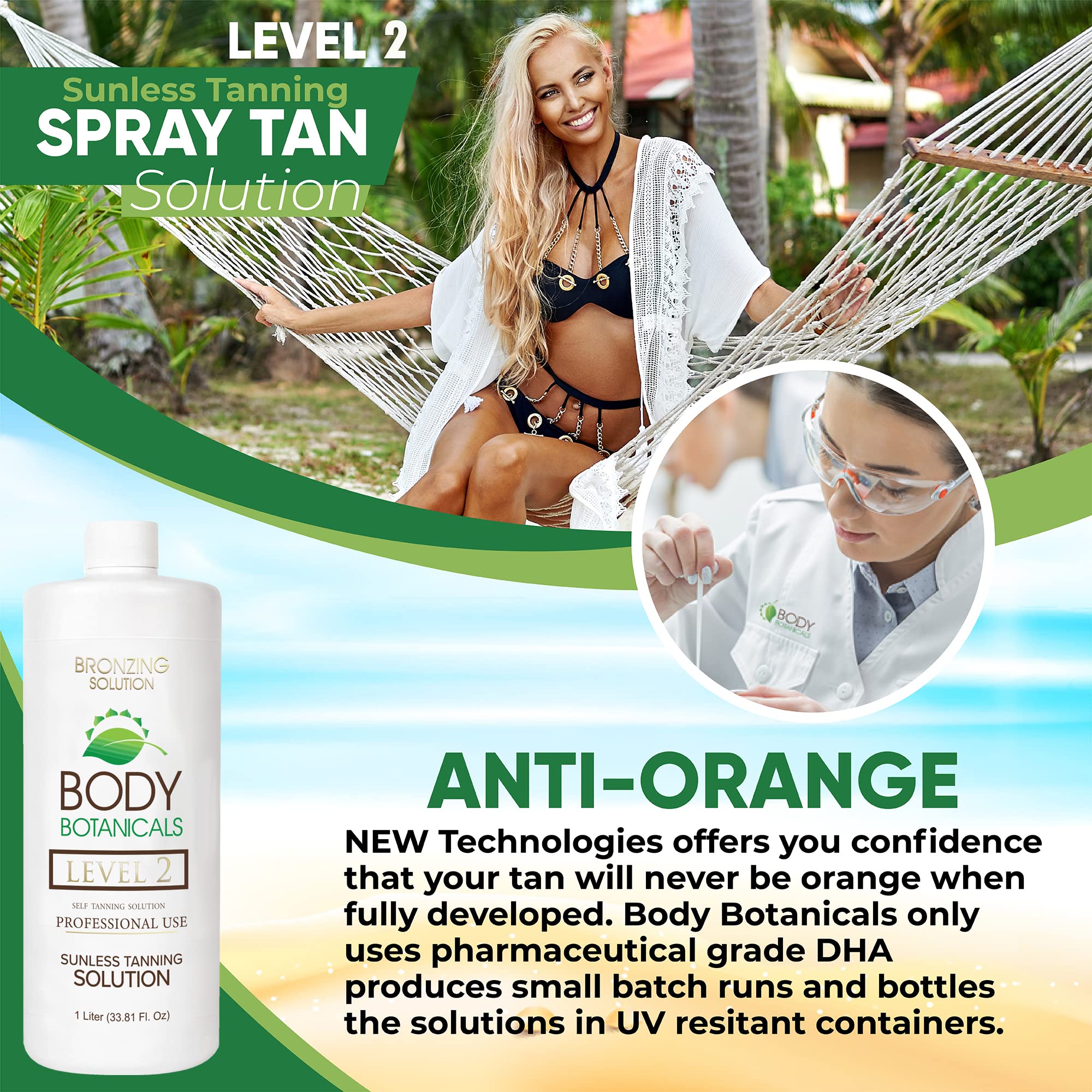Body Botanicals Professional Sunless Tanning Spray – Organic Oils, 33.8 oz (Level 2, 10% DHA)