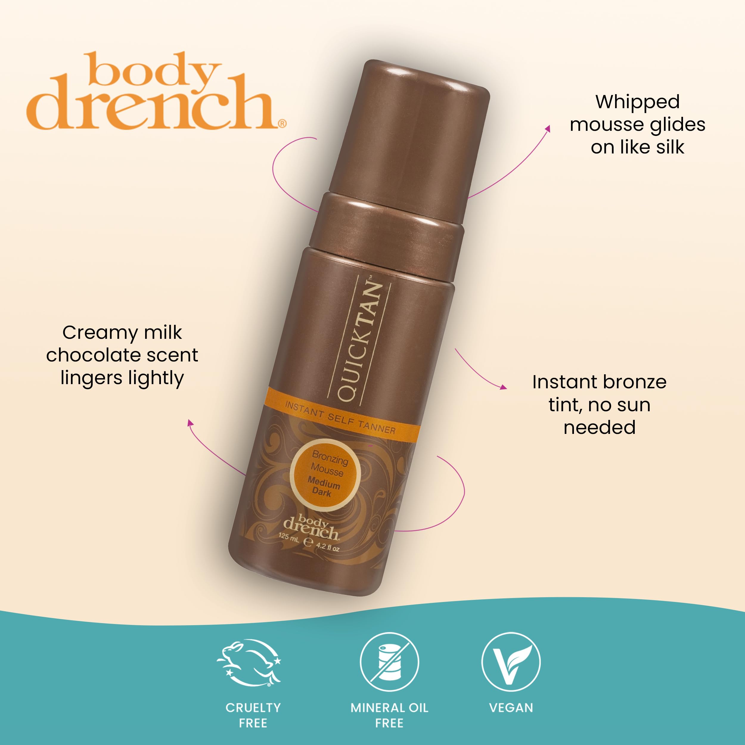 Body Drench QuickTan Self Tanner Mousse – Medium Dark Tan, 4.2 oz