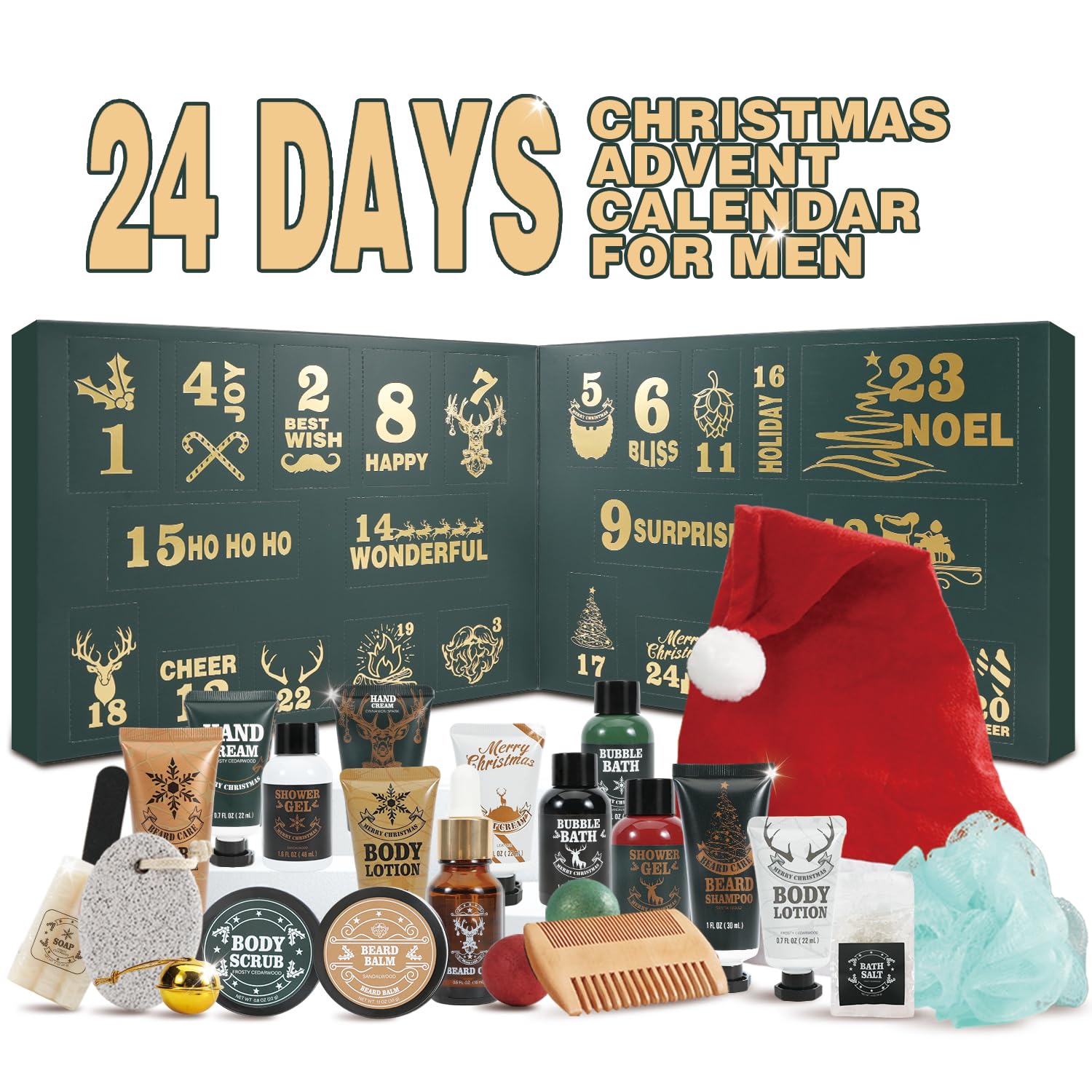 Body & Earth Advent Calendar 2025 - 24-Piece Men's Beard Grooming Set