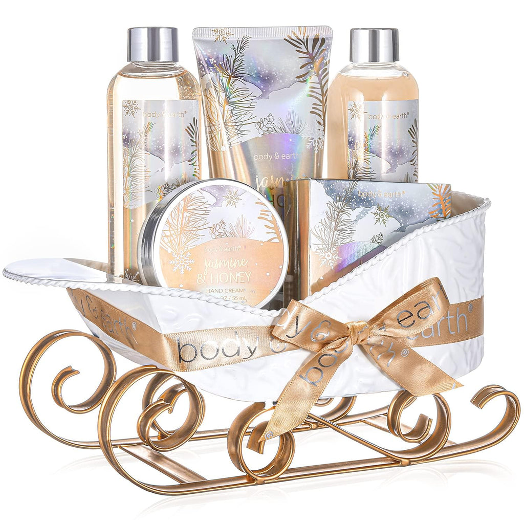 BODY & EARTH Jasmine & Honey Gift Set – New Year Spa Gift Basket for Women