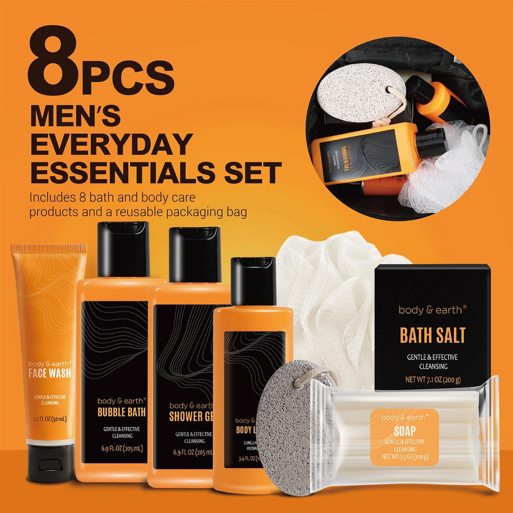 Body & Earth Gift Baskets for Men – Citrus Bath & Body Set with Lotion, Face Wash & Shower Gel