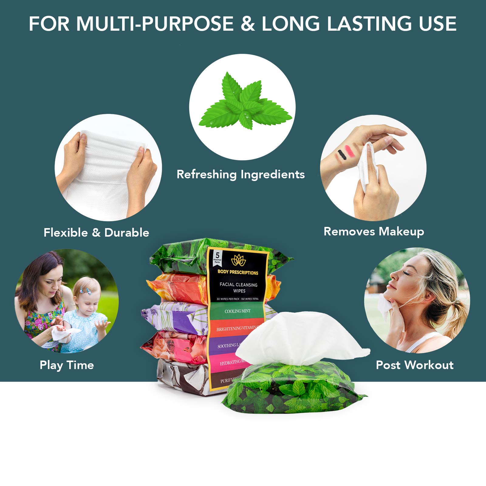 Body Prescriptions Makeup Remover Wipes – Bulk Pack | Gentle, Hydrating Cleansing