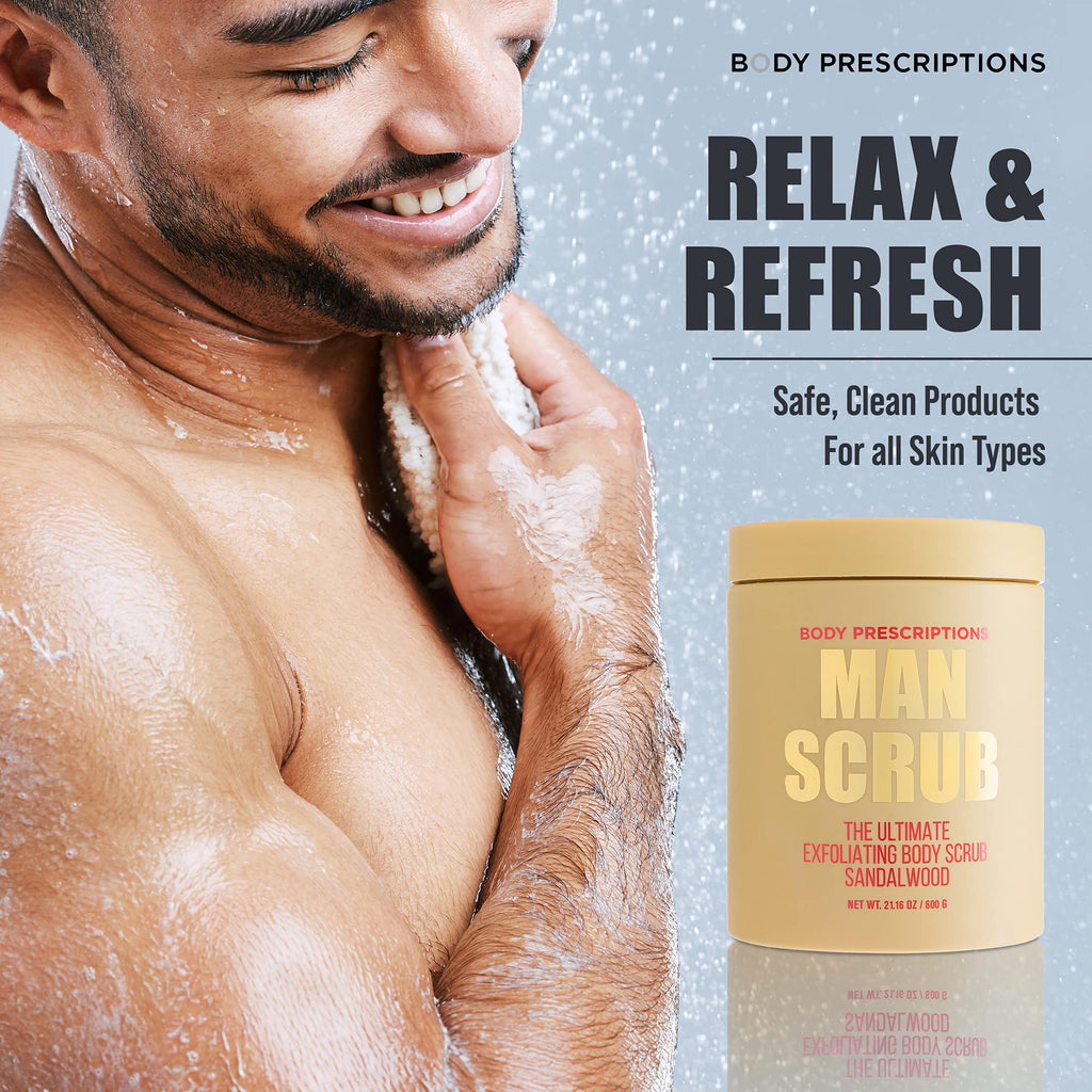 Body Prescriptions Men’s Exfoliating Scrub – Sandalwood Twin Pack, 21 oz x 2
