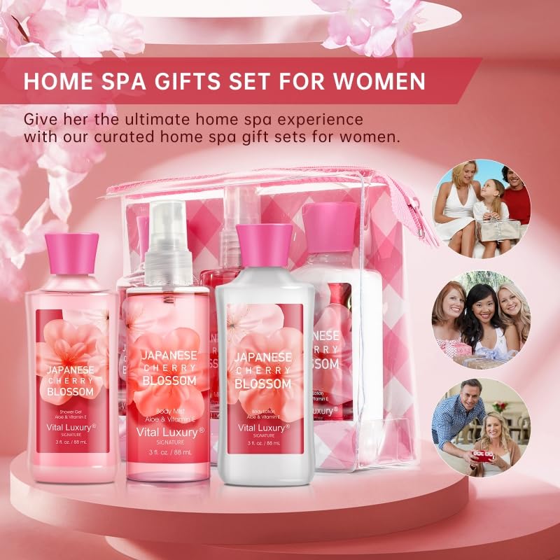Bodybeau Japanese Cherry Blossom Bath Gift Set – Travel-Size Spa Kit