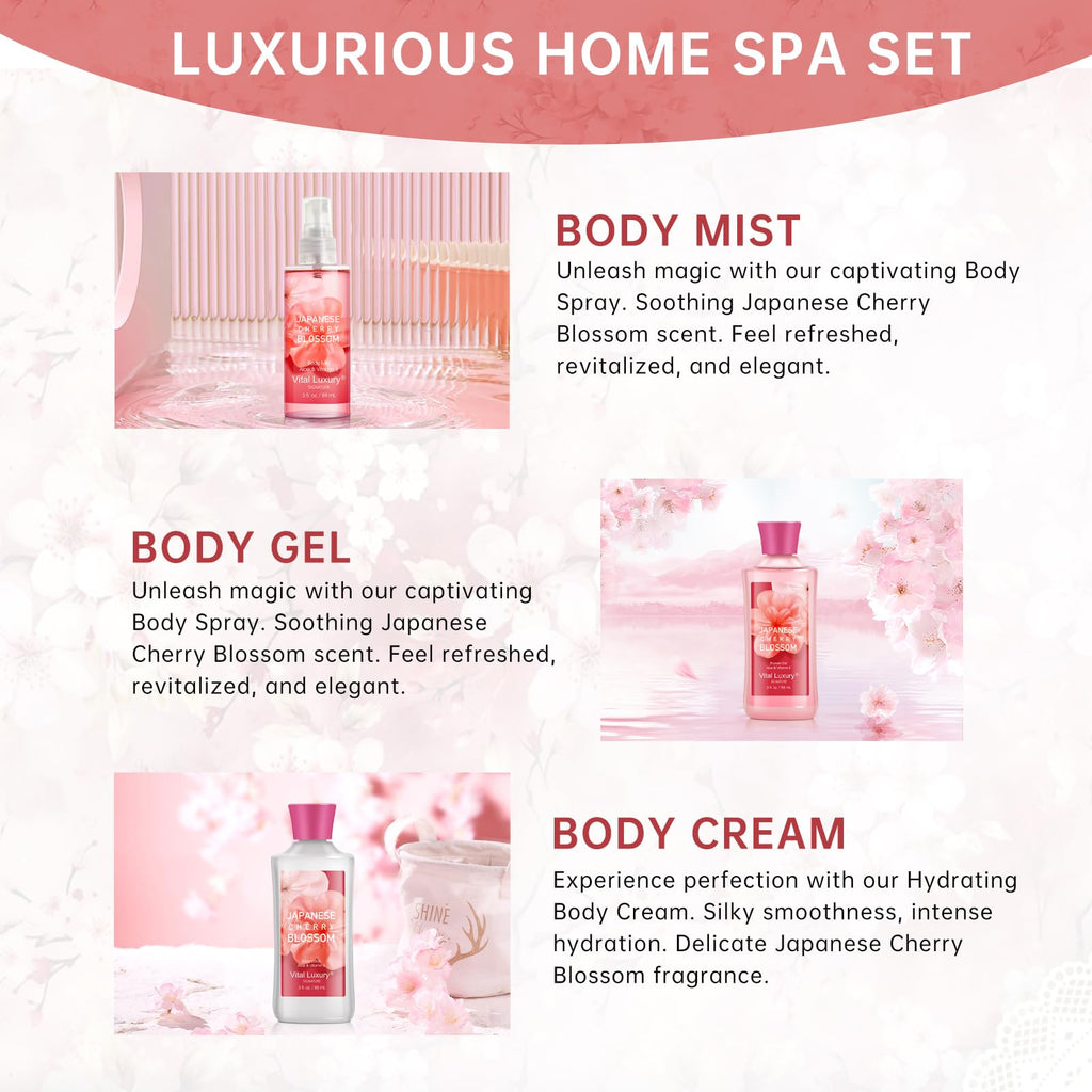 Bodybeau Japanese Cherry Blossom Bath Gift Set – Travel-Size Spa Kit