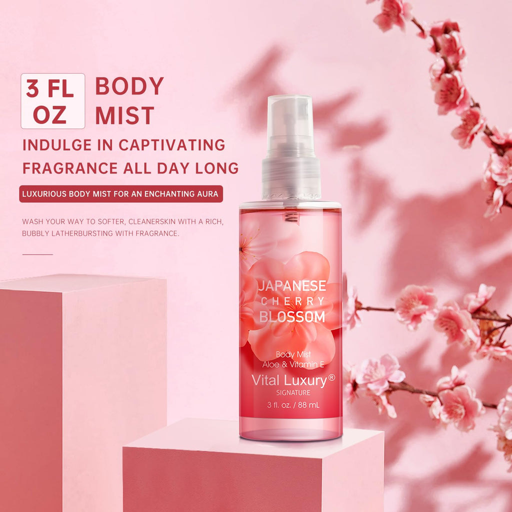Bodybeau Japanese Cherry Blossom Bath Gift Set – Travel-Size Spa Kit
