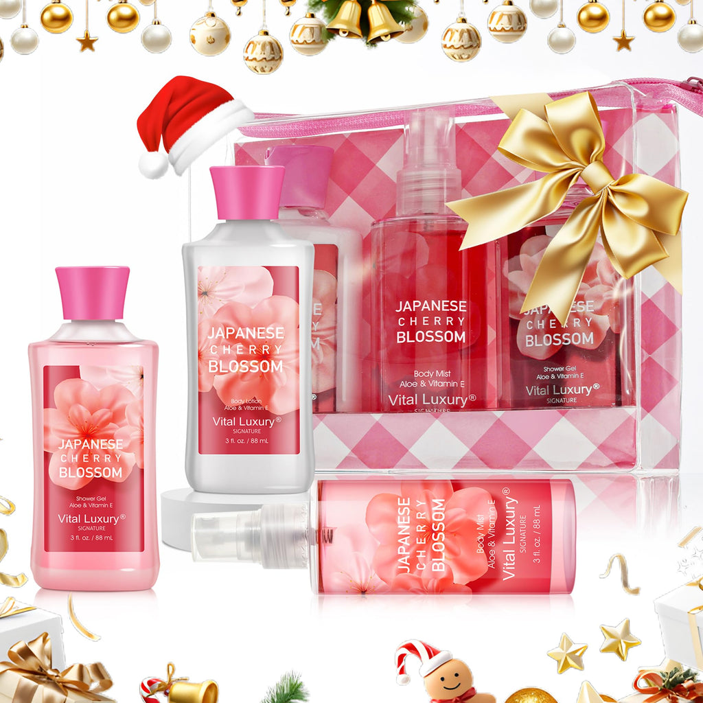 Bodybeau Japanese Cherry Blossom Bath Gift Set – Travel-Size Spa Kit