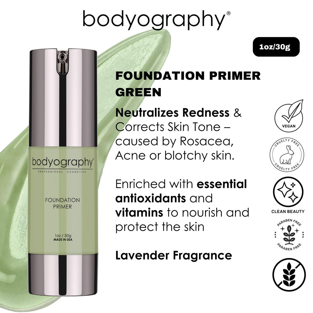 Bodyography Foundation Primer Green – Anti-Aging Silicone Primer with Vitamin E, Jojoba & Grapeseed Oil | Shine Control | Gluten-Free & Cruelty-Free | 1 oz