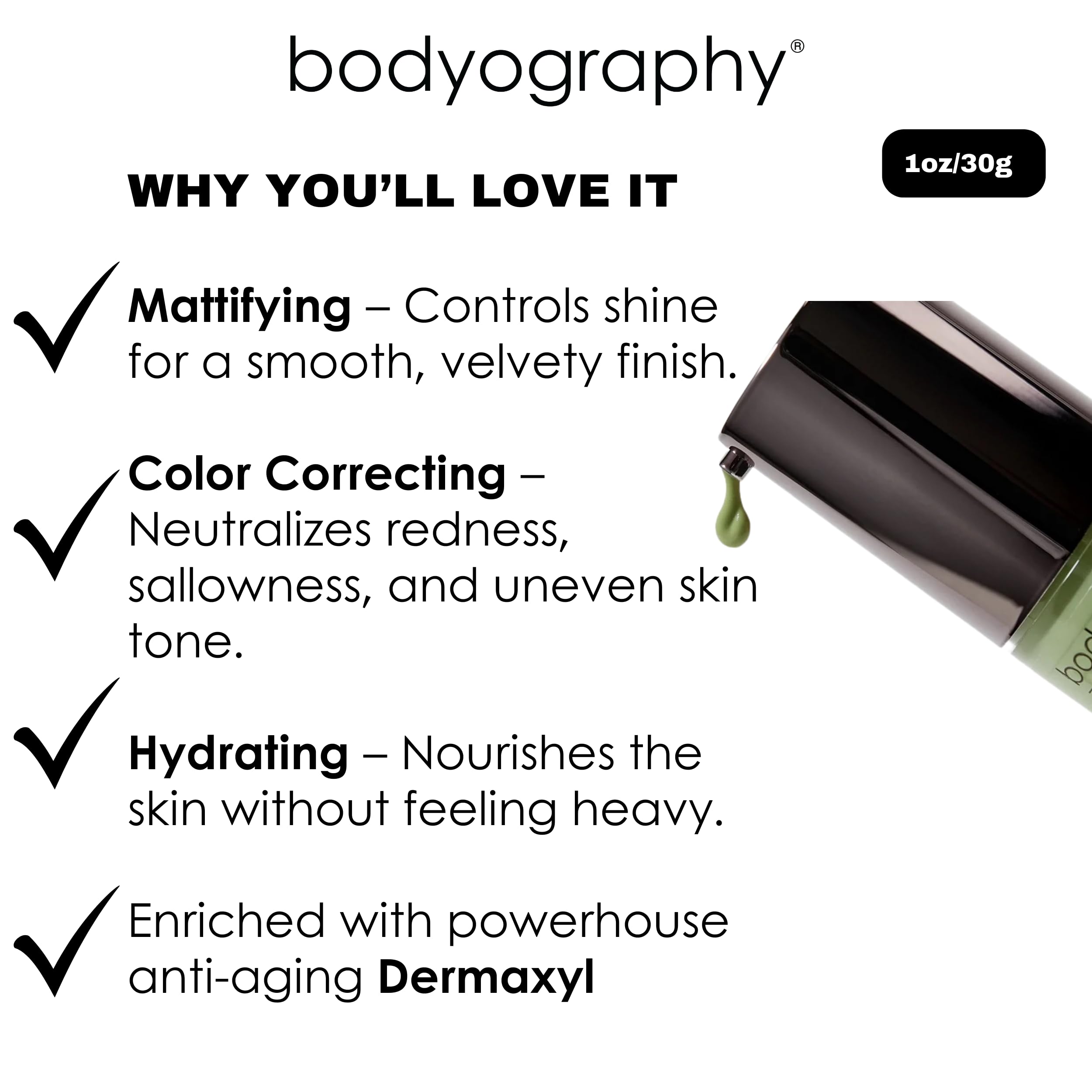 Bodyography Foundation Primer Green – Anti-Aging Silicone Primer with Vitamin E, Jojoba & Grapeseed Oil | Shine Control | Gluten-Free & Cruelty-Free | 1 oz
