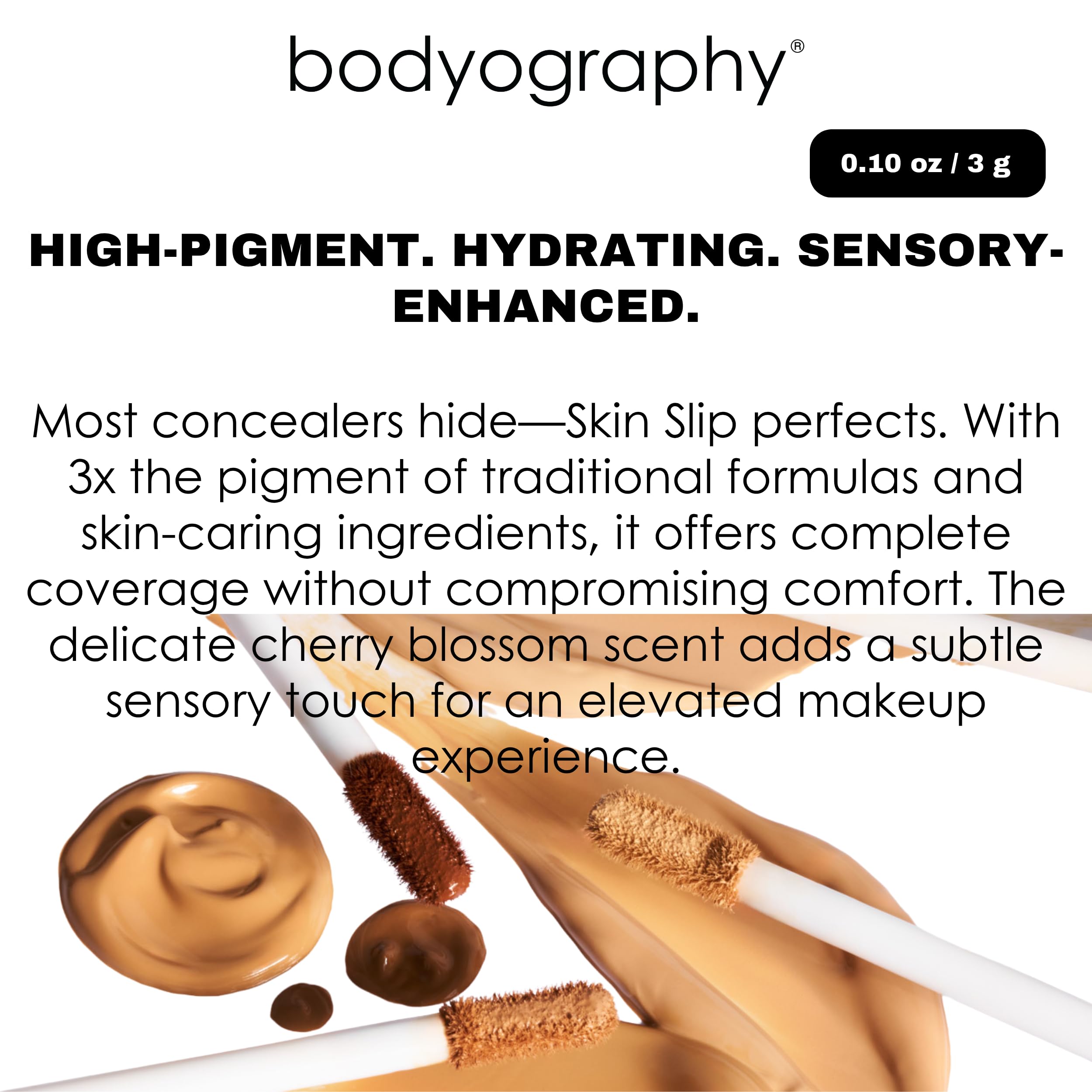 Bodyography Skin Slip Full-Coverage Concealer — 35% Pigment, Hydration, Satin Finish