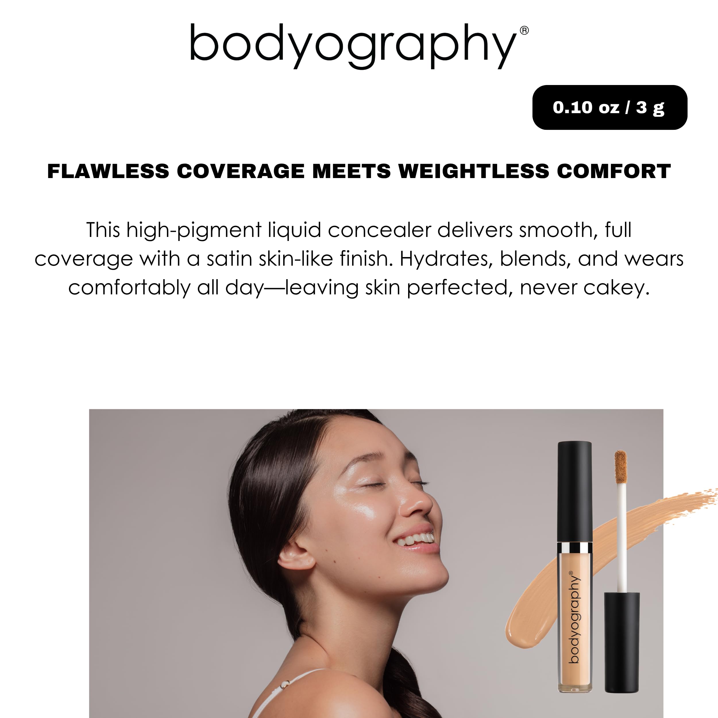 Bodyography Skin Slip Full-Coverage Concealer — Satin Finish, 35% Pigment, Hydration
