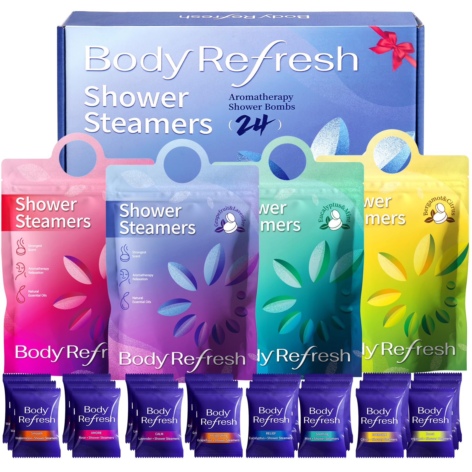 BodyRefresh Shower Steamers Aromatherapy – 24 Pack Essential Oil Shower Bombs