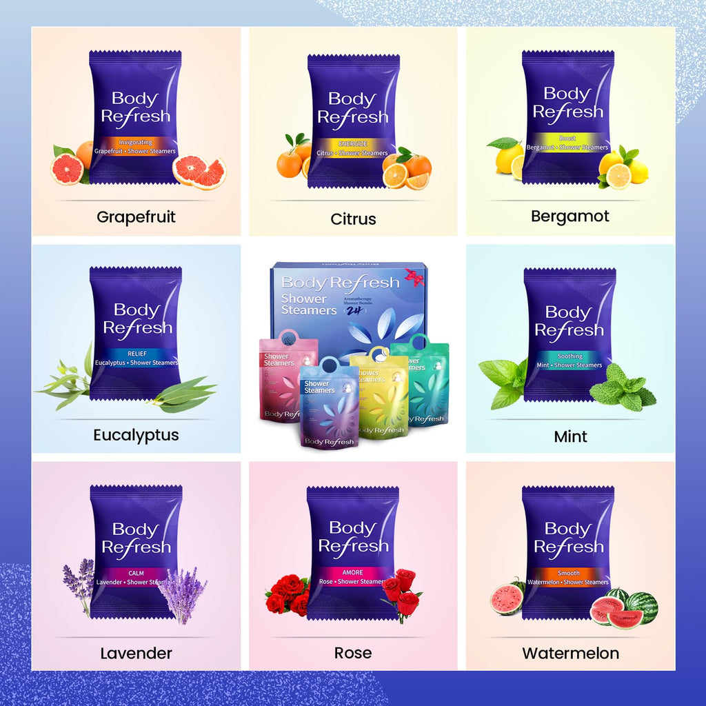 BodyRefresh Shower Steamers Aromatherapy – 24 Pack Essential Oil Shower Bombs
