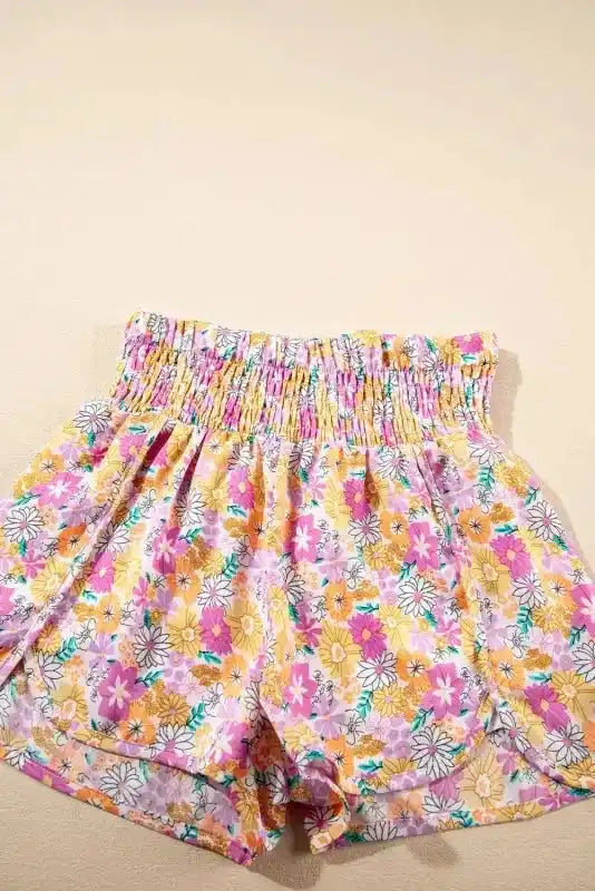Boho Floral Shirred Casual Shorts