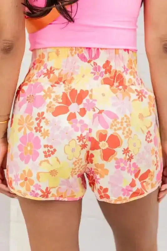 Boho Floral Shirred Casual Shorts