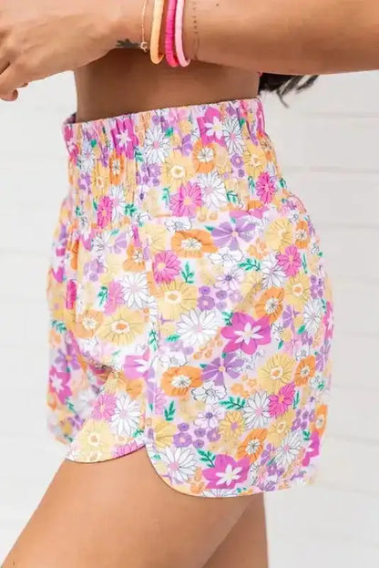 Boho Floral Shirred Casual Shorts