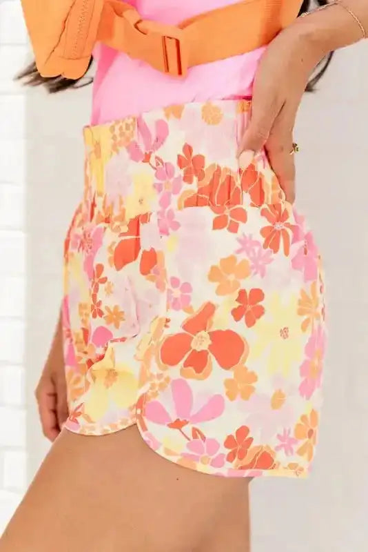 Boho Floral Shirred Casual Shorts