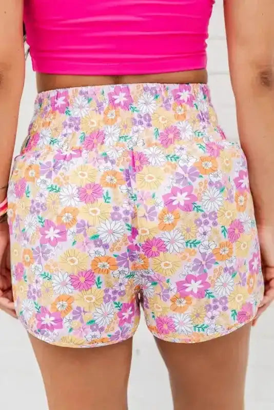 Boho Floral Shirred Casual Shorts