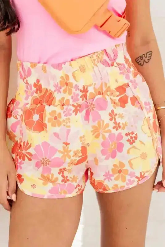 Boho Floral Shirred Casual Shorts