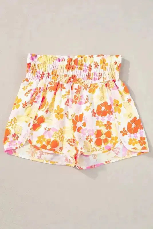 Boho Floral Shirred Casual Shorts