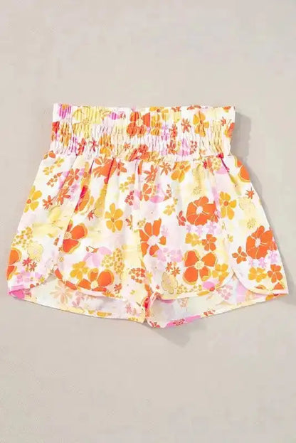Boho Floral Shirred Casual Shorts