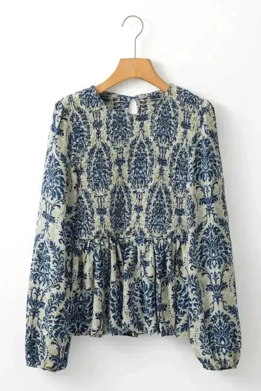 Floral Smocked Peplum Balloon Sleeve Blouse Women UK | Boho